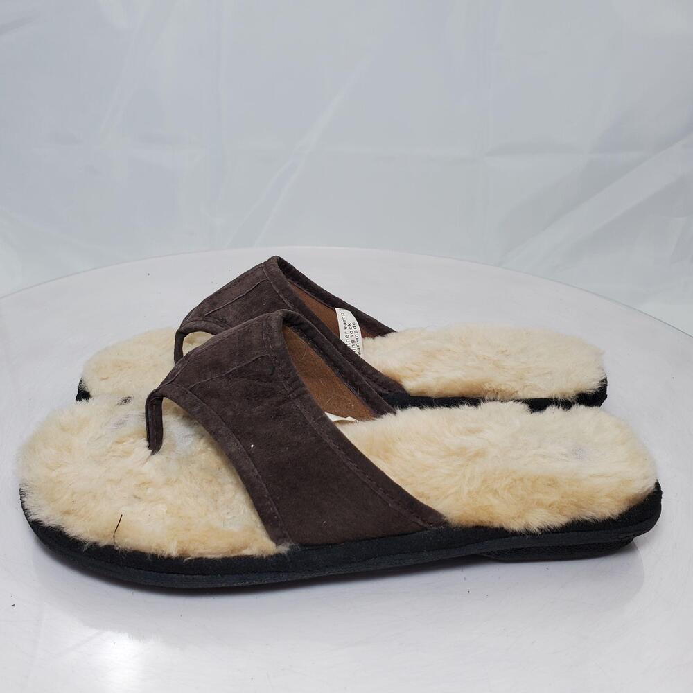 Smartdogs ML 76-8 Shearling Slippers Men 8 Brown Suede Thong Flip Flop Sheepskin